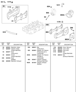 Exhaust Manifold, Intake Manifold Diagram and Parts List for 589447-0334-XX  Briggs and Stratton Engine